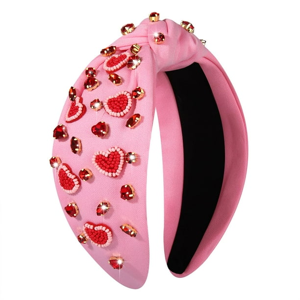 Diademas de corazón para el día de San Valentín para mujer, accesorios para el día de San Valentín, diadema anudada con forma de corazón, rosa y rojo, con nudo superior ancho, diadema de San Valentín,