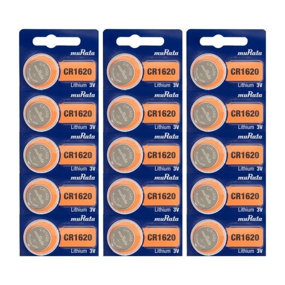 Murata CR1620 Battery 3V Lithium Coin Cell -  (15 Batteries)