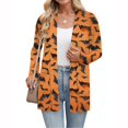 thumbnail image 4 of WTOBBY Women's Halloween Printed Cardigan Sweater Lightweight Open Front Long Sleeve Casual Loose Thin Cover Up With Pockets Fall Fashion Top,Yellow S, 4 of 5