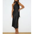thumbnail image 4 of HLSOHJP Women's Halter Tie Neck Satin Dress Sleeveless Open Back Twisted Cutout Split Hem Slip Wedding Party Maxi Dress, 4 of 7