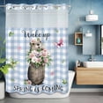 thumbnail image 6 of Groundhog No Hooks Shower Curtain with Snap-in Liner Watercolor Spring Pink Purple White Floral Leaf Butterfly Blue Plaid Shower Curtains for Bathroom, Waterproof, Easy Install, Washable 60"x72", 6 of 9