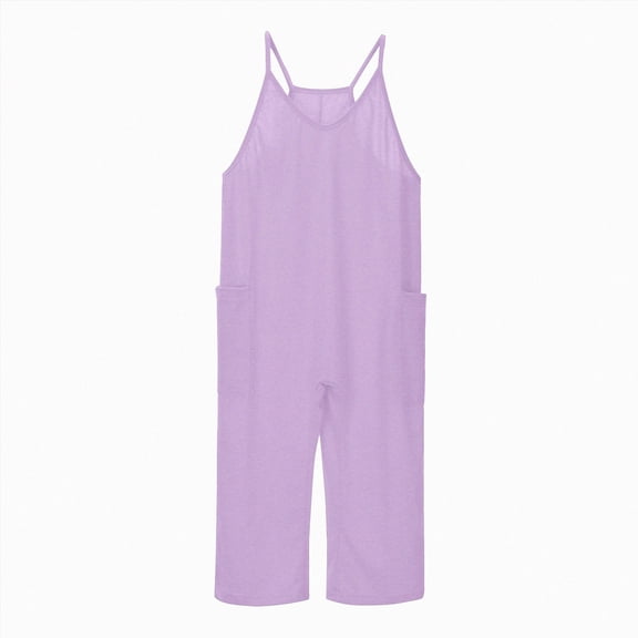 larppty Girls' Casual Sleeveless Jumpsuits Spaghetti Strap Loose Romper Long Pants with Pockets