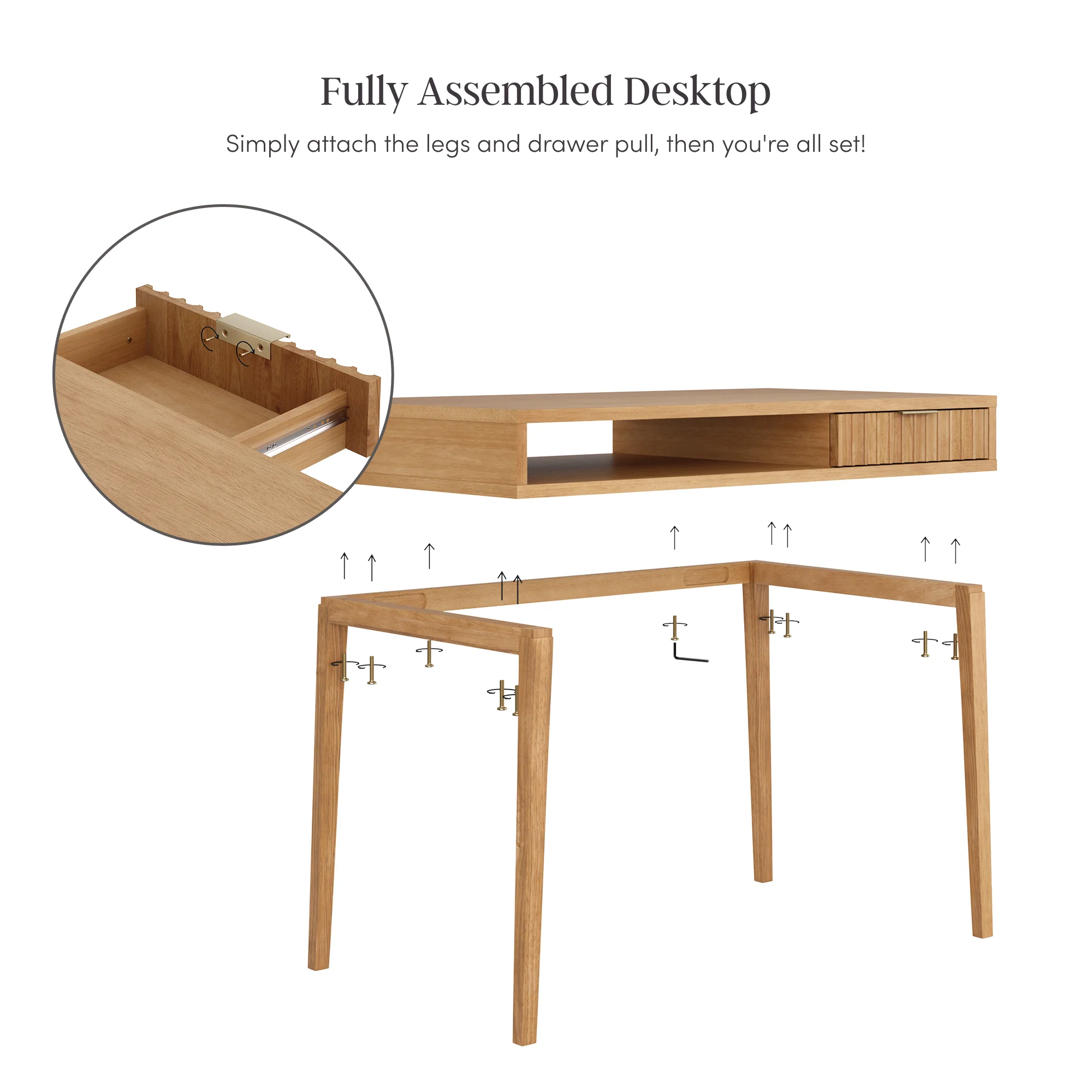 Nathan James Jasper Small Home Office Desk with Storage, Bohemian Writing Desk with Drawer and Open Cubby, Natural Brown