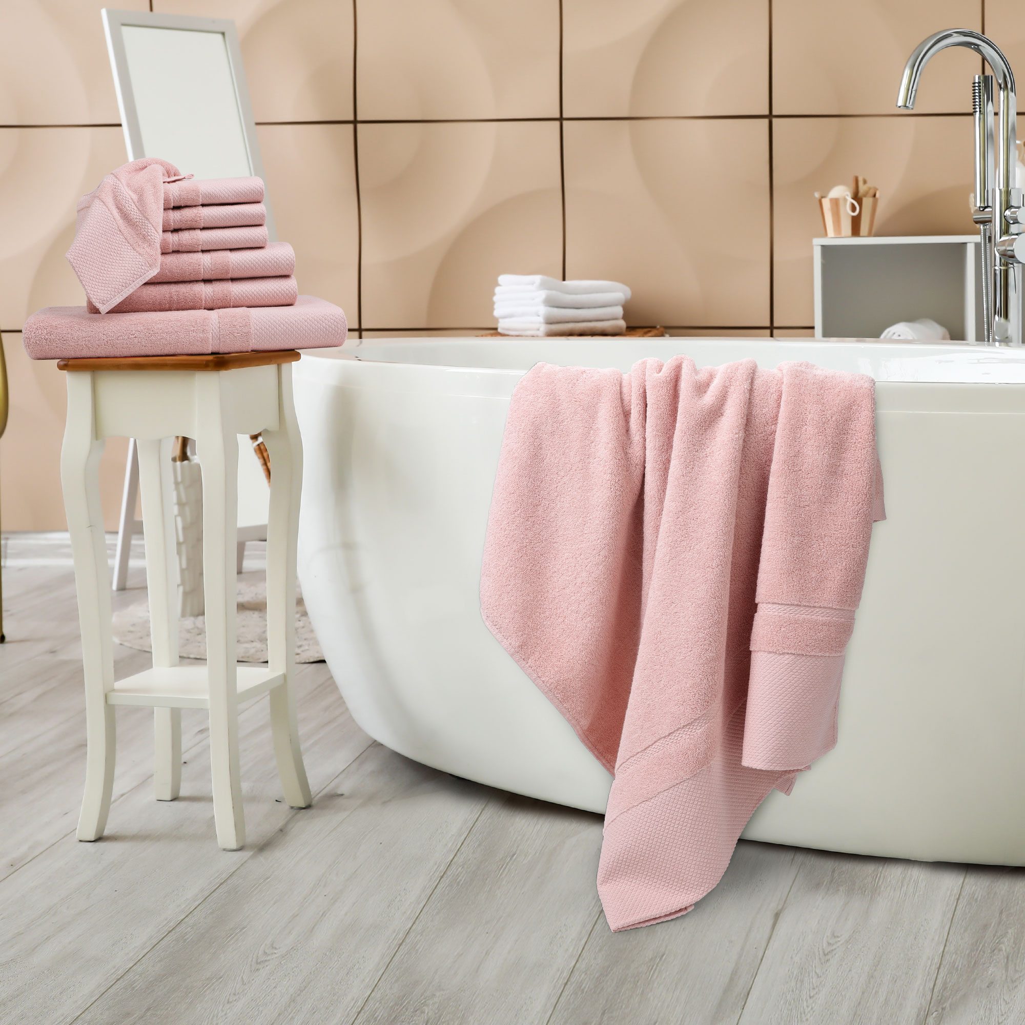 Unique Bargains 100% Combed Cotton 8 Piece Towel Set Soft 600 GSM Luxury Absorbent Misty Rose