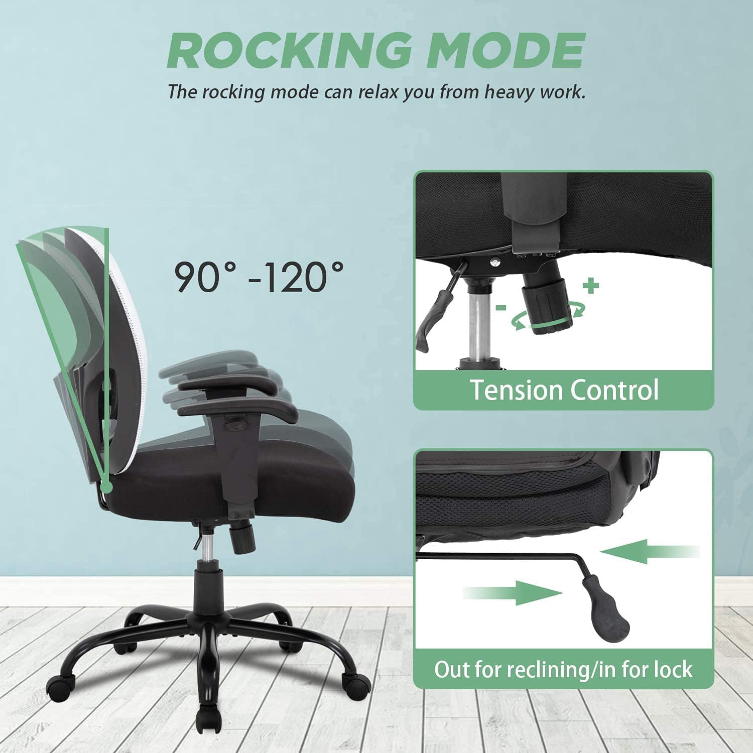 Mesh Desk Chairs Big and Tall Office Chair Ergonomic Computer Chair Weight Limit 400 lbs Heavy Duty Task Chair with Wheels and Adjustable Arms & 23 Inch Wide Seat, White
