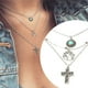 thumbnail image 2 of Collar de tres capas con mapa turquesa, collar plateado, collar de capas, bisutería para mujer, 2 of 5