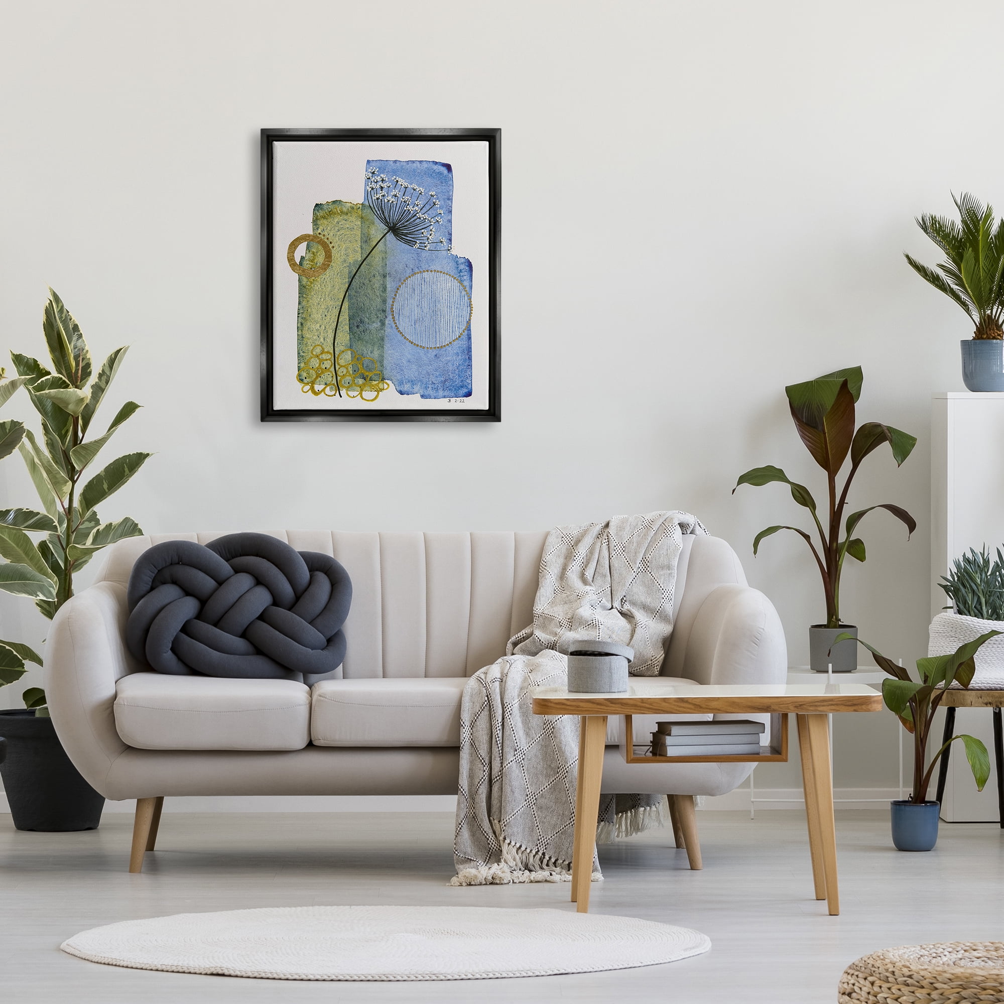 Stupell Industries Modern Dandelion Sprig Abstract Painting Black Floater Framed Art Print Wall Art, 25 x 31