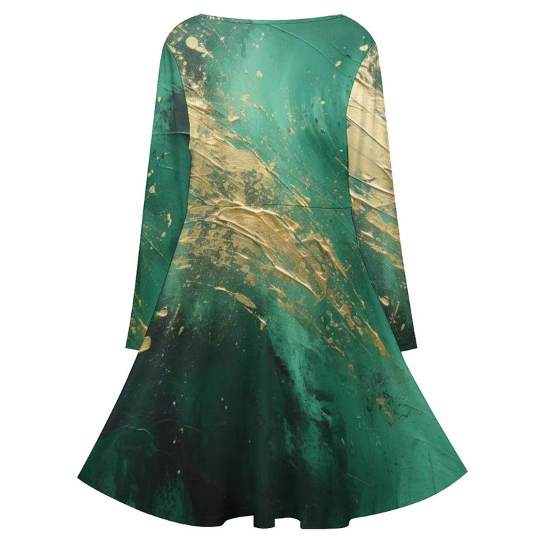 Abstract Emerald Green Gold Art Long Sleeve Dresses For Women Vintage Elegant Party Dress Oversized V-neck Dress S-8XL - Walmart.com Abstract Emerald Green Gold Art Long Sleeve Dresses For Women Vintage Elegant Party Dress Oversized V-neck Dress S-8XL - Walmart.com