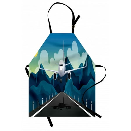 

Airport Apron Digital Illustration of Airplane Taking Off from Runway on Mountains Backdrop Unisex Kitchen Bib with Adjustable Neck for Cooking Gardening Adult Size Multicolor by Ambesonne