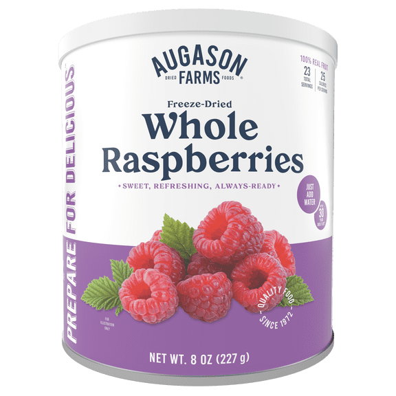 Augason Farms Freeze Dried Whole Raspberries Can, Emergency Food Supply, Everyday Meals, 23 Servings