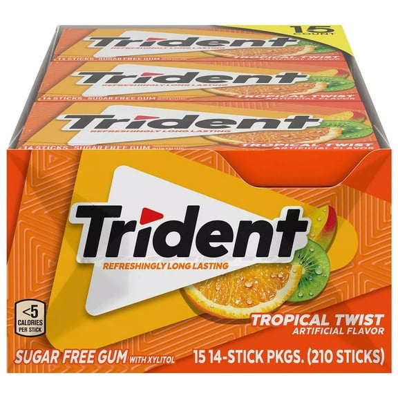 Trident Tropical Twist Sugar Free Gum, 14 Pieces (Pack of 15, 210 Pieces Total)