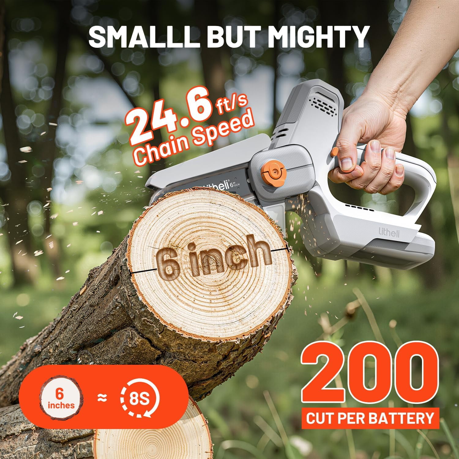 Litheli 5.8" Portable Cordless Chainsaw powered by a 2.5Ah Battery, 20V Mini Chainsaw with Automatic Chain Lubrication, Double Safety Clasp, Suitable for Branches, Yards, Home and Garden
