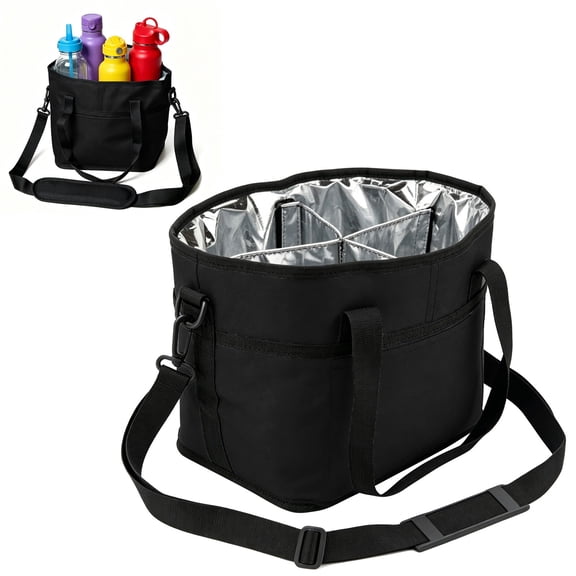 4-Compartment Insulated Drink Caddy Bag, Family Size Tumbler Holder with Adjustable Strap for Hiking, Sports, and Daily Use