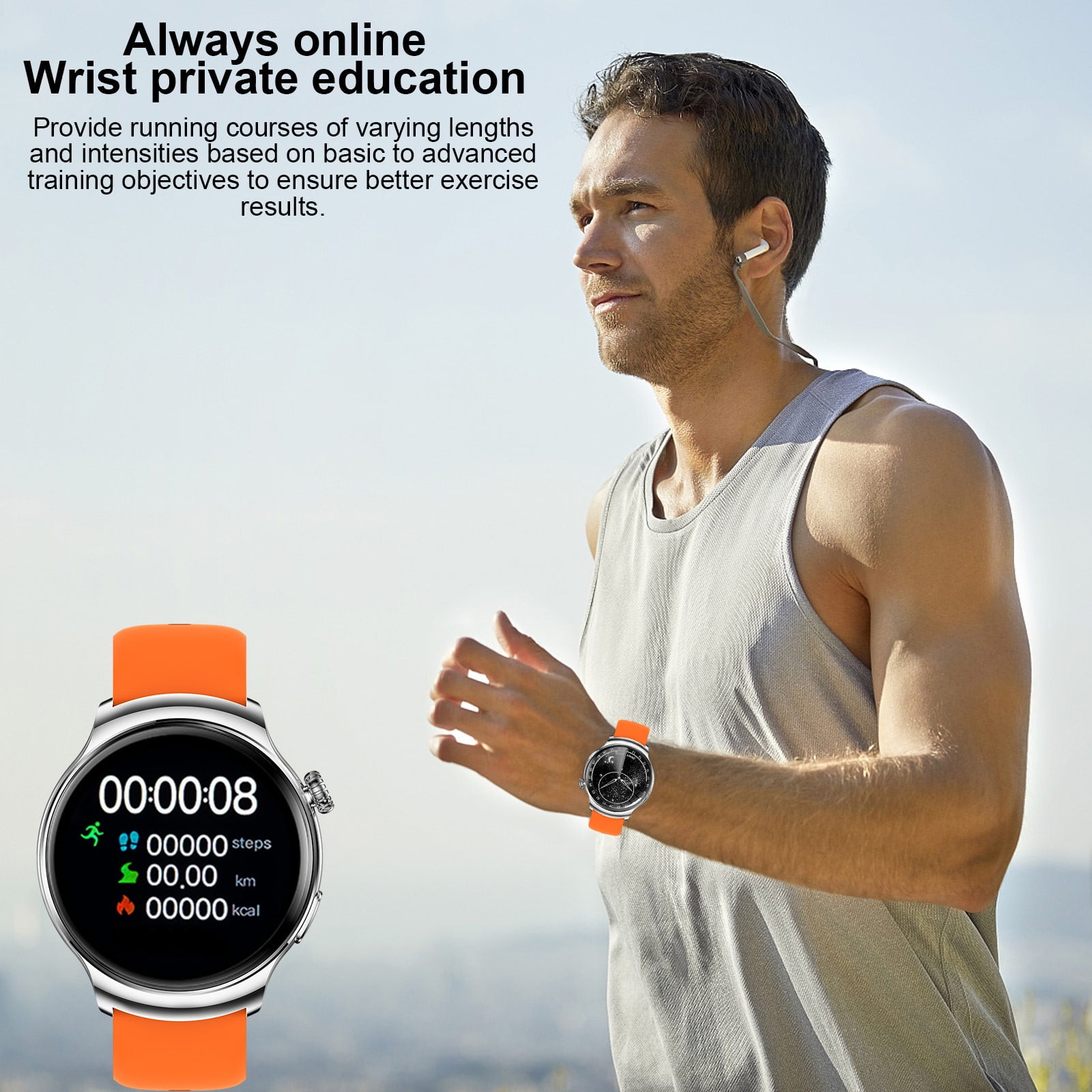 Jubipavy Smart Wearable Watch Multifunction HD Round Screen Wireless Magnetic Charging Custom Dial Motion Record IP68 Watertightness Bluetooth Music Playback Function