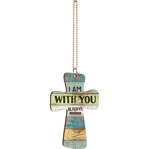 I Am With You Always Map Multicolor Vintage Wood Look Wood Car Charm