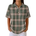 thumbnail image 2 of Plaid Polo Shirts for Women Waffle Button Collared Summer Short Sleeve Tops Lightweight Work Golf Shirt Womens Blouses Gray M, 2 of 8