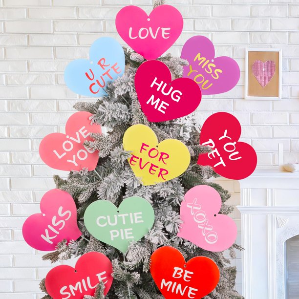 Ccinee 12 Piezas De Púas De Corazones De Conversación Para El Día De San Valentín, Decoraciones Para Árbol, Púas De Corazón Grandes De 7,87 Pulgadas Para Adornos De Decoración De Árbol De San Valentín