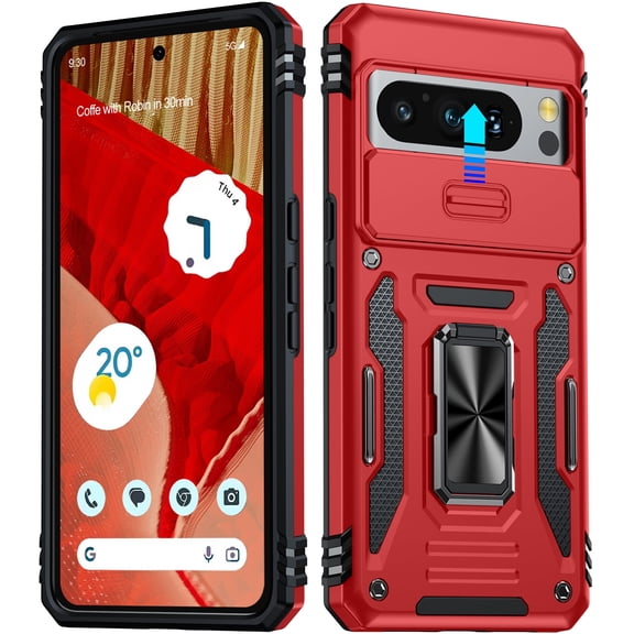 ANTSHARE Shockproof Back Cover Cell Phone Case with Kickstand for Google Pixel 8 Pro, Red