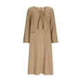 thumbnail image 4 of Babcutegg Womens Dresses Long Length High Waist Neck Cotton Linen A Line Female Outwear Khaki Size 3XL, 4 of 7