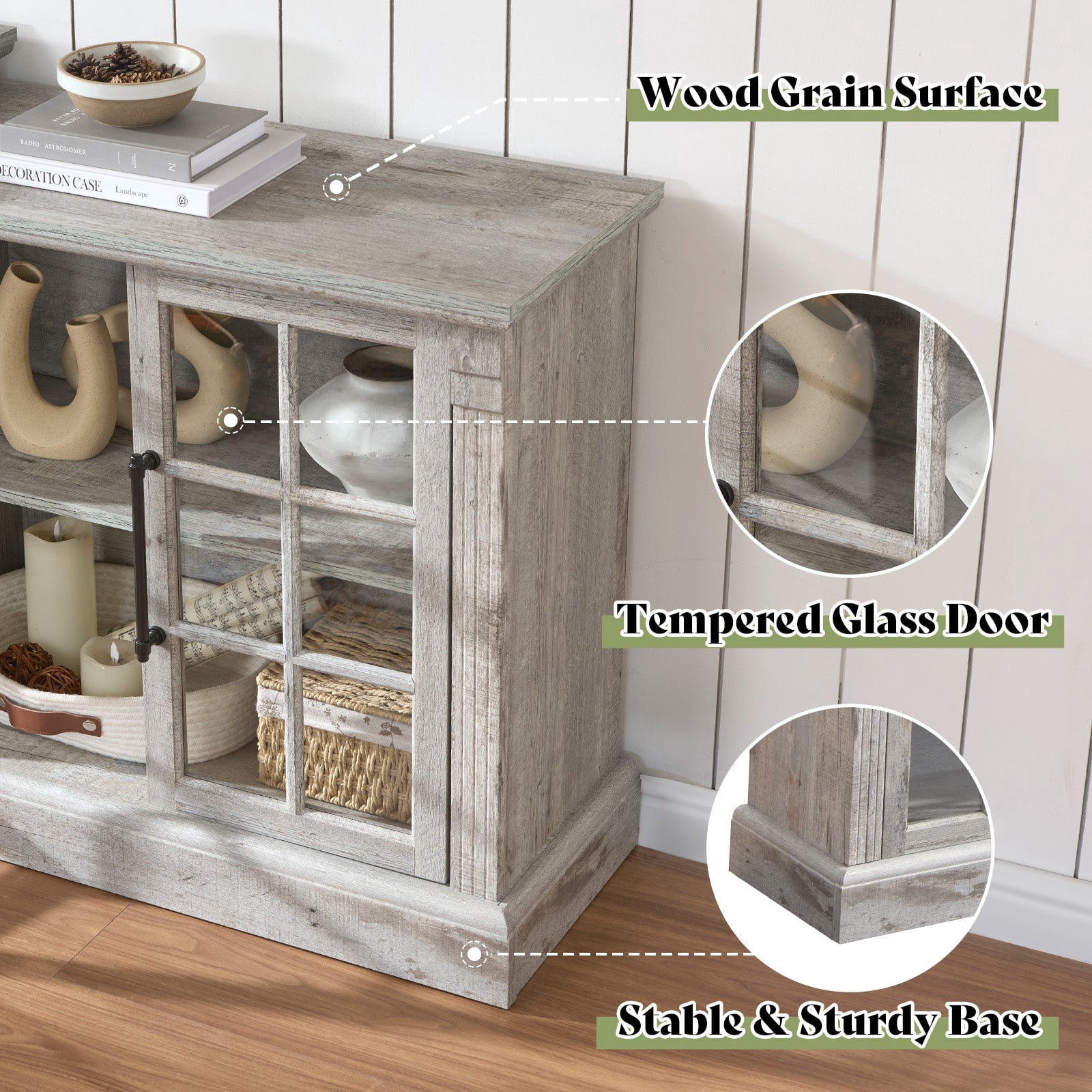 Merluxy 97" Farmhouse Fireplace TV Stand, Entertainment Center with Large Storage Space and Adjustable Shelf for Living Room, Light Grey