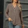 thumbnail image 2 of Drses Womens Long Sleeve Striped Shirts V Neck Button Up Sweater Casual Loose Basic Tops Trendy Fall Clothes, 2 of 8