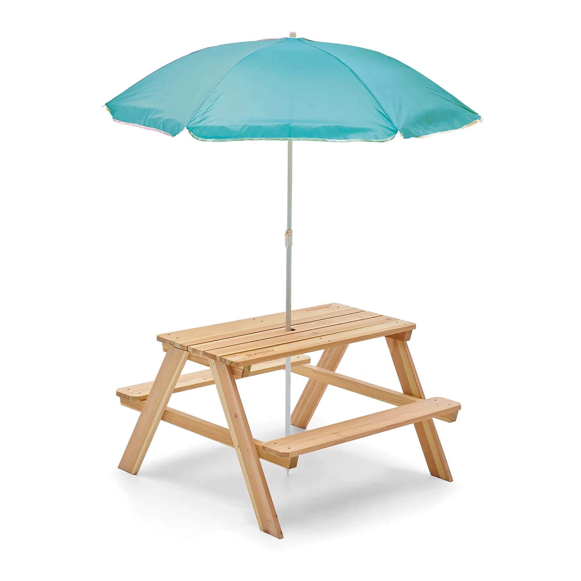 Table de pique-nique rectangulaire Plum® avec parasol bleu