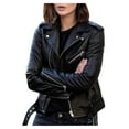 thumbnail image 2 of BYHONG Women Cool Leather Jacket Long Sleeve Zipper Fitted Coat Fall Short Jacket Womens Fall Jackets Black XXL, 2 of 3