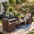 thumbnail image 6 of POTEBAN Patio Wicker Furniture Set, 4-Piece Wicker Outdoor Conversation Set with Coffee Table, Brown Rattan Sofa Set for Balcon, Backyard, Grey, 6 of 7
