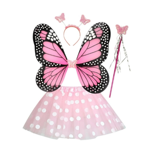 Conjunto de disfraz de hada para niñas, decoración de ropa, alas de mariposa para Halloween y carnaval. Falda de puntos