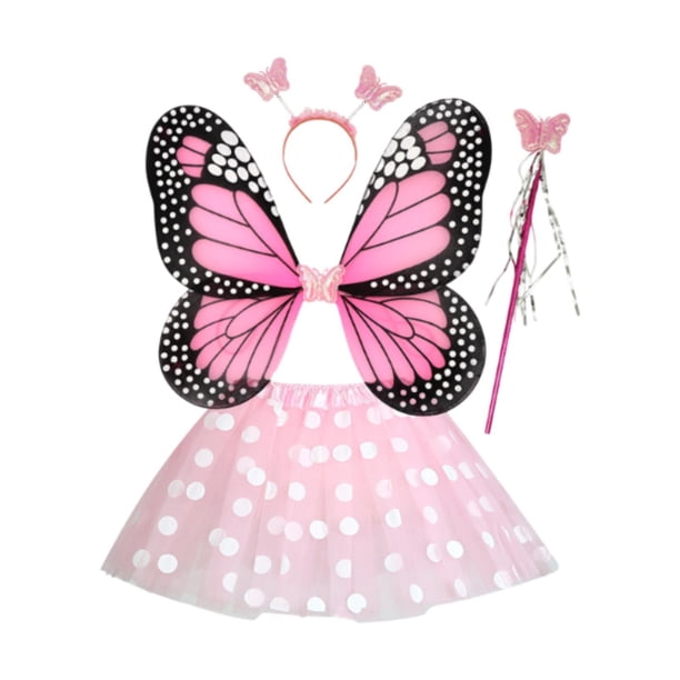 Conjunto de disfraz de hada para niñas, decoración de ropa, alas de mariposa para Halloween y carnaval. Falda de puntos