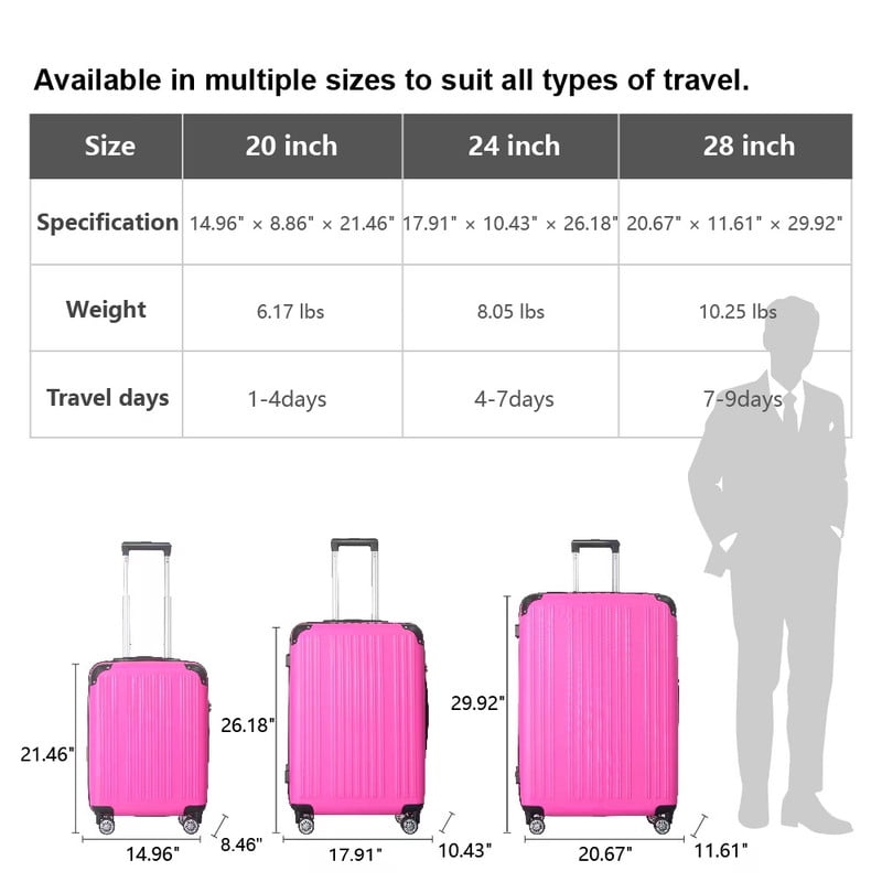 3-Piece Lightweight Luggage Set (20", 24", 26") with Spinner Wheels, Trunks with TSA Lock and Adjustable Telescopic Handle