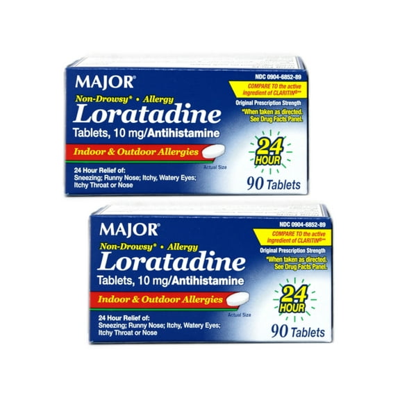 Major Non-Drowsy Allergy Loratadine 10mg Antihistamine, 90 Tablets - Pack of 2