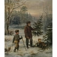 thumbnail image 2 of Franz Krüger 15x17 Black Ornate Wood Framed Double Matted Museum Art Print Titled - Preliminary Christmas. Father and Son Beat a Christmas Tree in the Winter Forest, 2 of 5