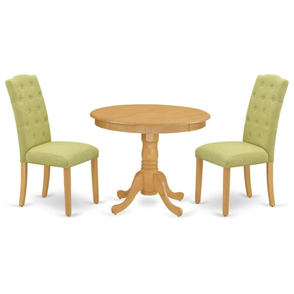 East West Furniture Antique 3-piece Wood Dining Set in Oak/Lime Green