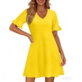 thumbnail image 4 of Delconic Women’s Short Sleeve V Neck Ruffle Hem Casual Loose Fit Dress with Pockets for Daily Wear and Leisure Activities Yellow M, 4 of 5
