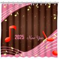 thumbnail image 1 of Festive New Year 2025 Shower Curtain with Musical Notes & Wood-Grain Design Pink & Red Accents, 1 of 4