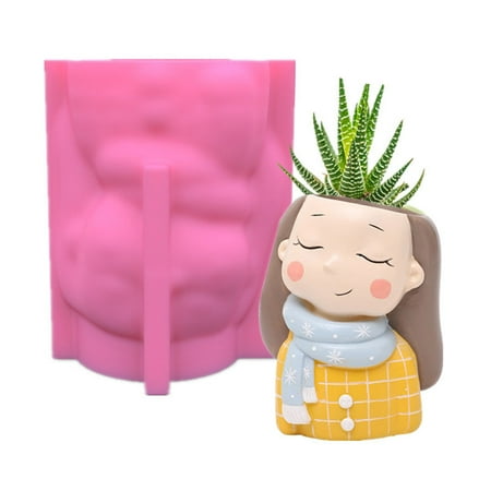 

ZENTREE Handmade Cute Girl Flower Pot UV Epoxy Resin Mold Pen Holder Candle Holder Cement Pot Planter Silicone Mould DIY Crafts