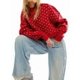 thumbnail image 3 of Women'S Oversized Polka Dot Knit Sweater Casual Loose-Fit Pullover for Fall and Winter Red M, 3 of 7