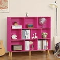 thumbnail image 5 of 10 Cube Bookshelf,3 Tier Modern Wide Bookcase with Legs,Mid-Century Wood Bookshelves Storage,Pink Large Book Case,Freestanding Organizer Display Shelf for Bedroom,Living Room,Office, 5 of 16