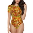 thumbnail image 2 of Uemuo Thanksgiving Day Pattern Women's One Piece Short Sleeve Swimsuit Rash Guard Surfing Modest Quick-drying Swimsuit Beach Essentials-XX-Large, 2 of 9