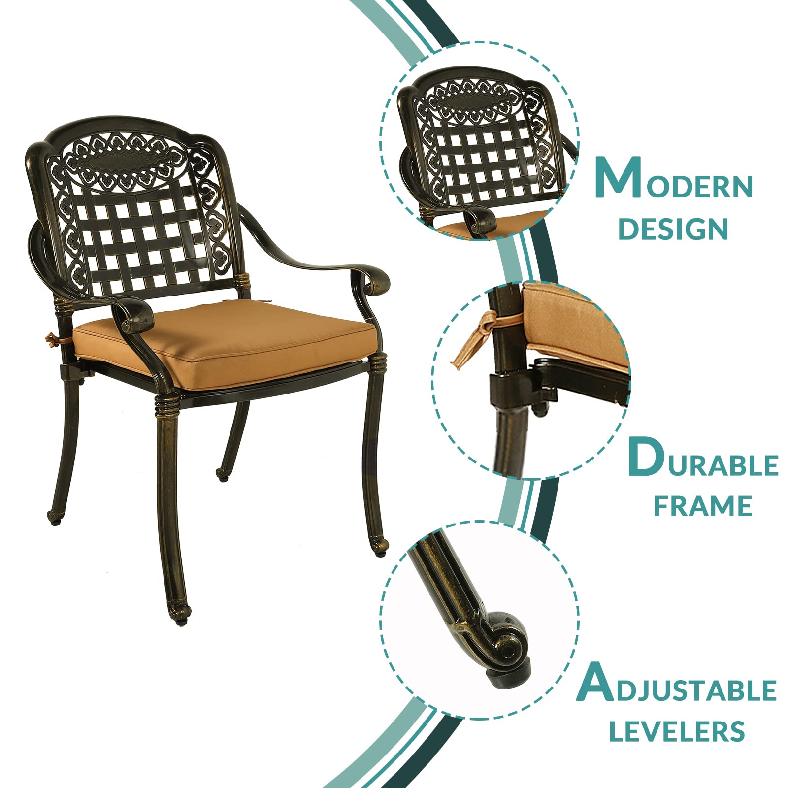 MEETWARM 9-Piece Outdoor Furniture Dining Set, All Weather Cast Aluminum Patio Garden Set with 8 Chairs, 8 Cushions, 1 Oval Table, 2.2" Umbrella Hole, Dark Bronze