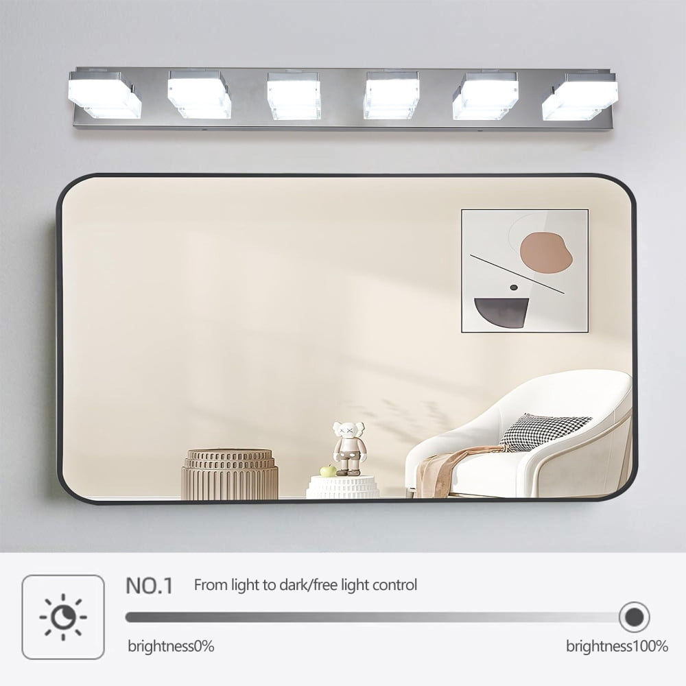 Modern 6-Light Chrome Vanity Light Fixture with LED Lighting for Bathroom Vanity, Dressing Room Makeup Mirror Bright Adjustable Light Bar - Soft Glow Energy-Efficient Design