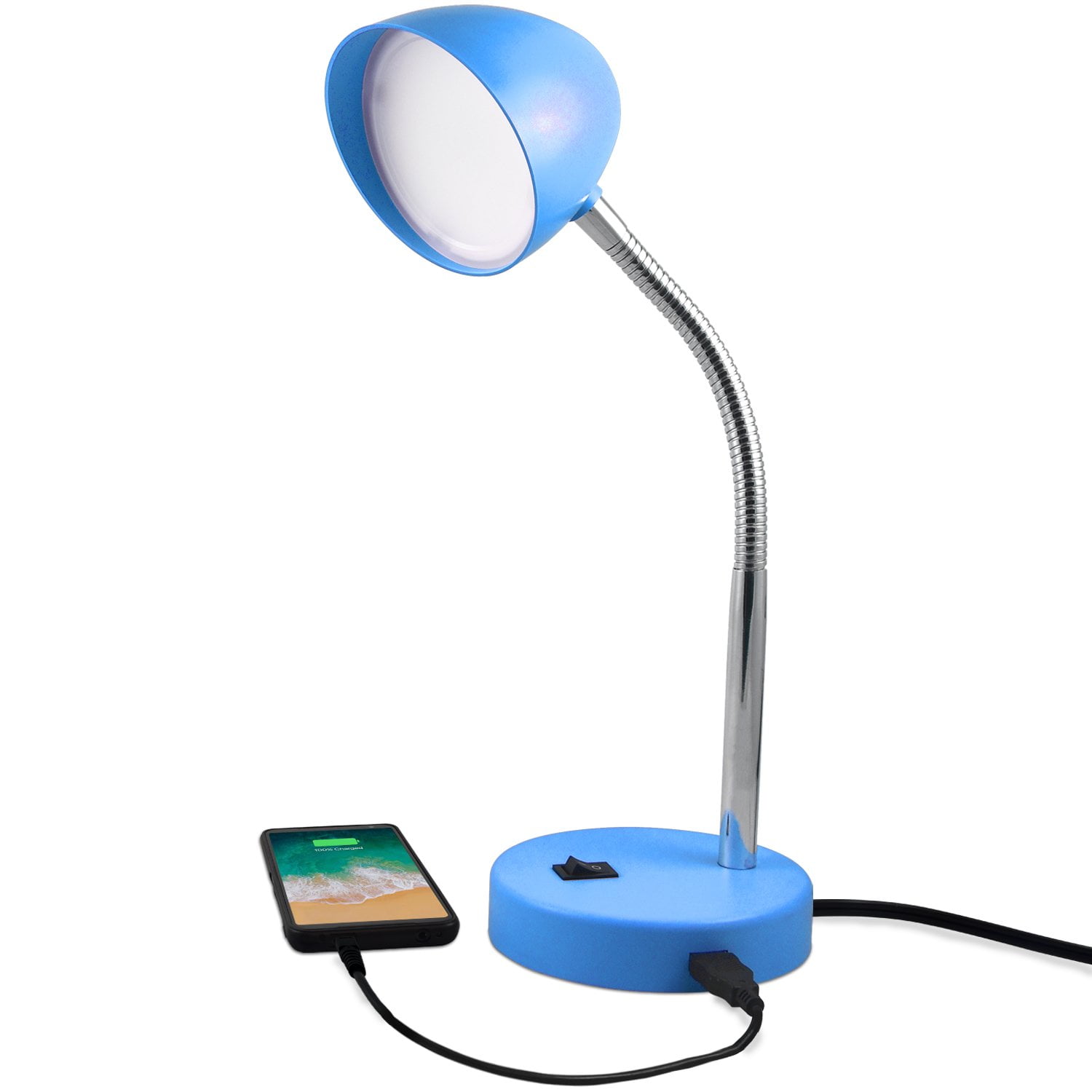 MaxLite LED Desk Lamp with USB Charging Port, Blue Desk Lamp