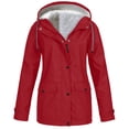thumbnail image 1 of Women's Plus Size Solid Hooded Raincoat Outdoor Windproof Thickened Jacket Coat for Cold Weather, 1 of 5