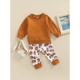 thumbnail image 3 of Qmyliery Toddler’s T-shirt and Trousers Set Fashion Solid Color Long Sleeve Tops and Pumpkin Print Long Pants,0-3 Years, 3 of 9