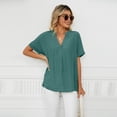 thumbnail image 2 of FJUCHAI Womens Shirts V Neck Short Sleeve Buttons Tops Tee Solid Color Blouse Loose Fit S-XXL, 2 of 9