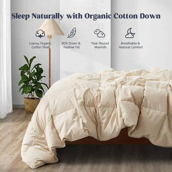 Peace Nest All Season 100% Organic Cotton Down Duvet Insert Medium Warmth Comforter, Off-white, Twin