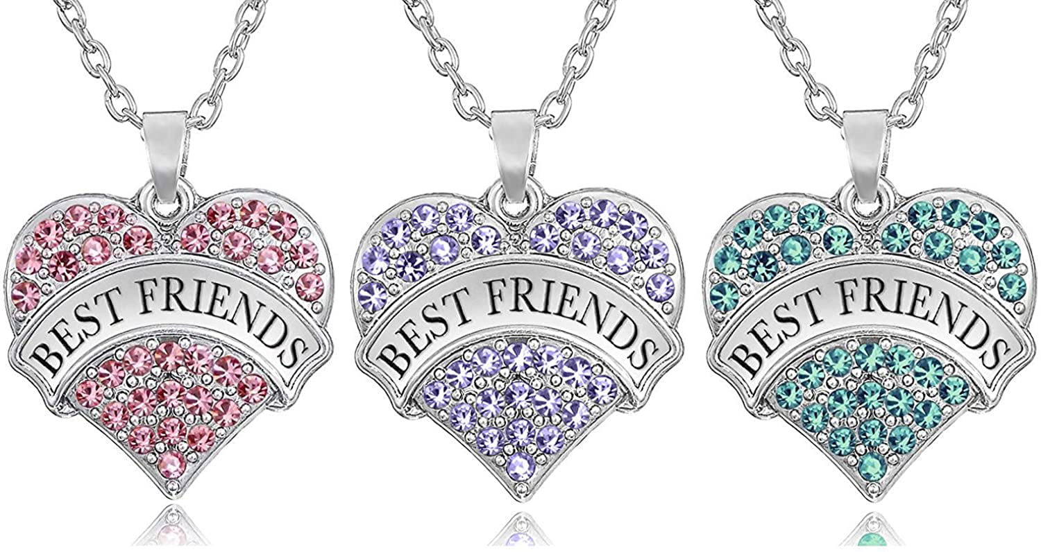 BFF Teen Girls Gifts Silver Heart Broken Friendship Necklace Set 18 Inch Charm Engraved Letters Necklace Cheerslife Best Friends Necklace for 2