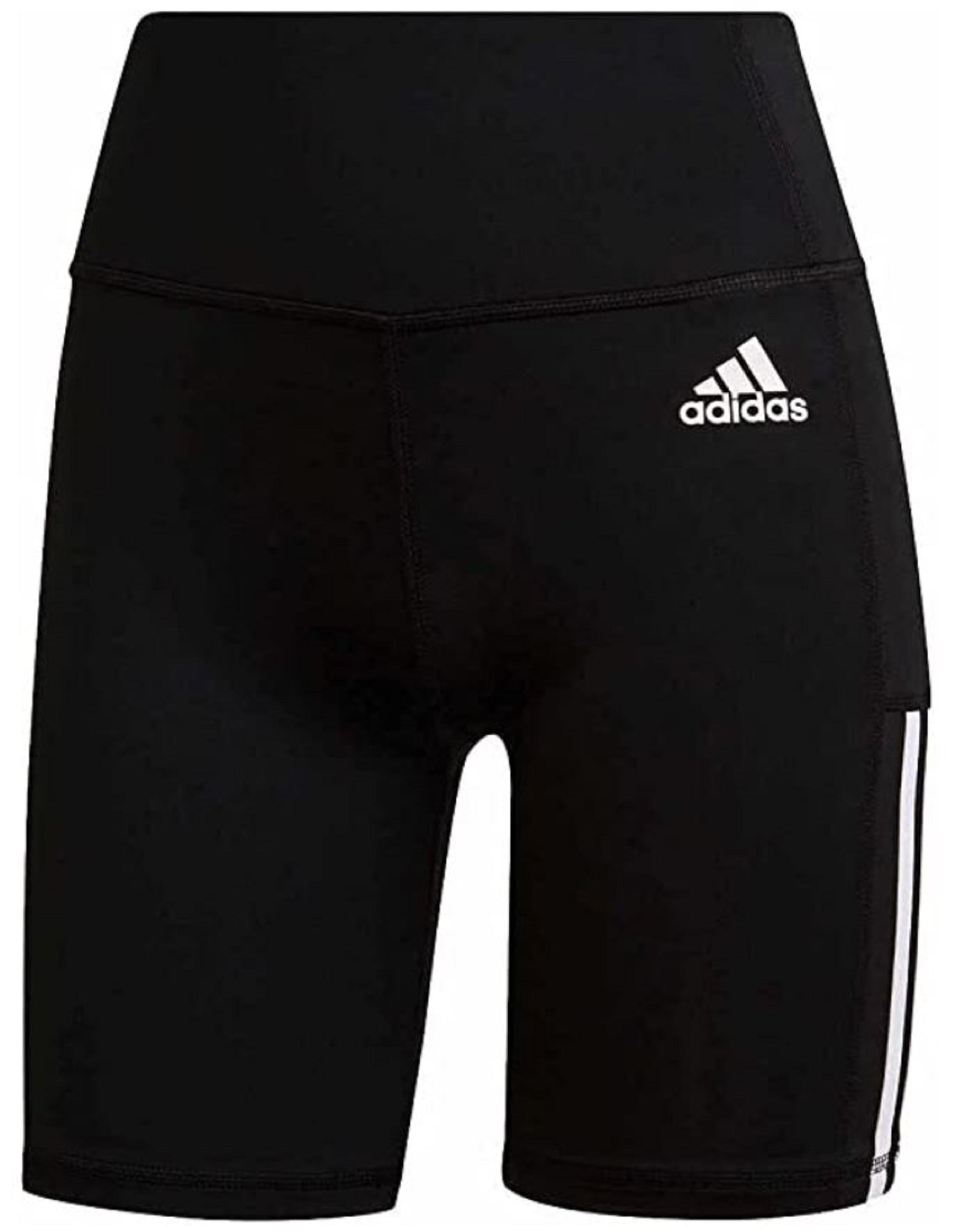 adidas Womens 3 Stripe High Bike Shorts (Black/White, Medium) - Walmart.com