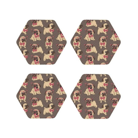

Vsdgher Cut Pug Leather Coasters for Drinks Durable Drink Coasters 4 Set for Tabletop Protection Luxurious Home Décor and Housewarming Gift-Hexagon